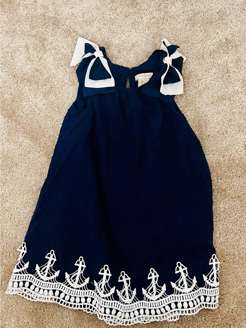 Cynthia Rowley Girls Size 7 Navy Swiss Dot Nautical Anchor Dress 🎀⚓️